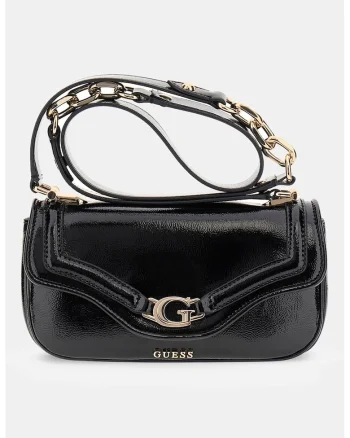 Geanta crossbody cu aspect lacuit, Negru