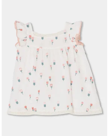 Rochie cu croiala baby-doll si chiloti, Alb fildes