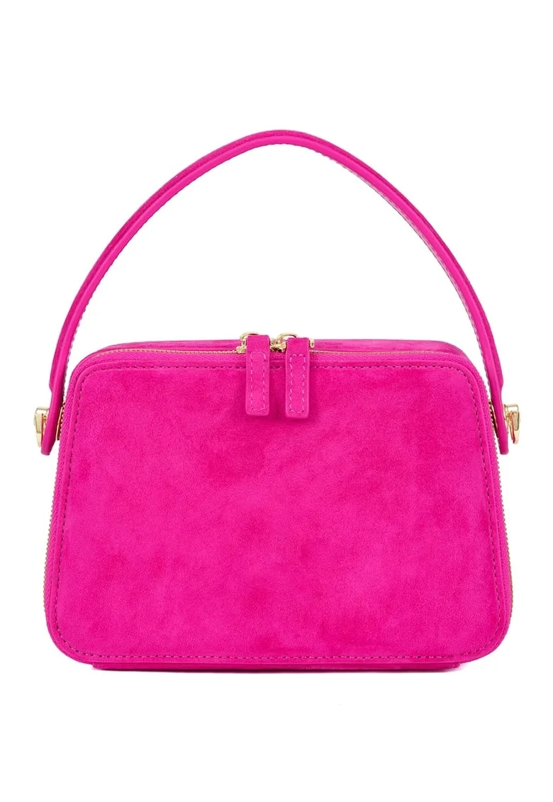 Geanta crossbody din piele intoarsa cu bareta ajustabila, Fucsia