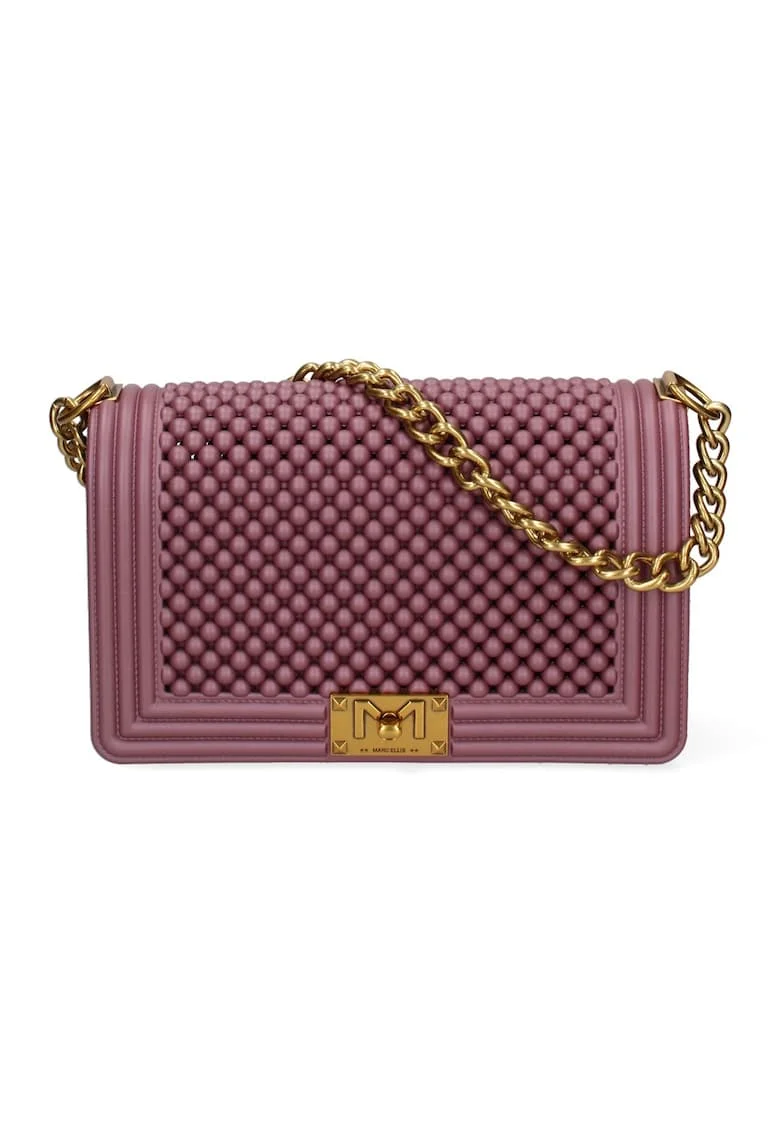 Geanta crossbody cu clapa si maner din lant, Violet/Galben deschis