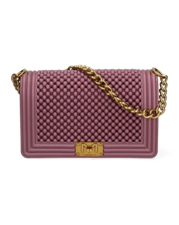 Geanta crossbody cu clapa si maner din lant, Violet/Galben deschis