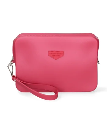 Geanta crossbody cu bareta cu logo, Fucsia/Argintiu