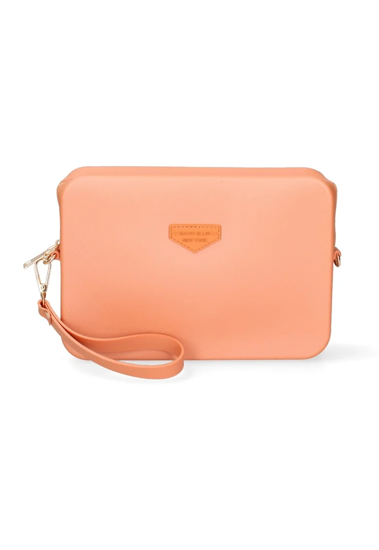 Geanta crossbody cu bareta cu logo, Portocaliu/Auriu deschis