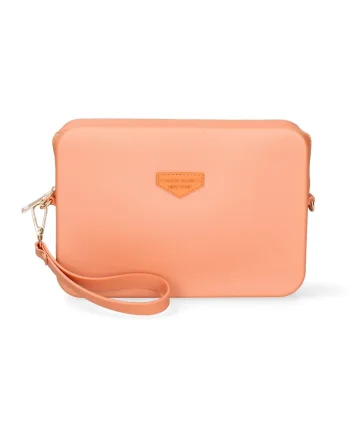 Geanta crossbody cu bareta cu logo, Portocaliu/Auriu deschis
