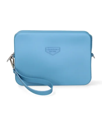Geanta crossbody cu bareta cu logo, Albastru deschis/Argintiu