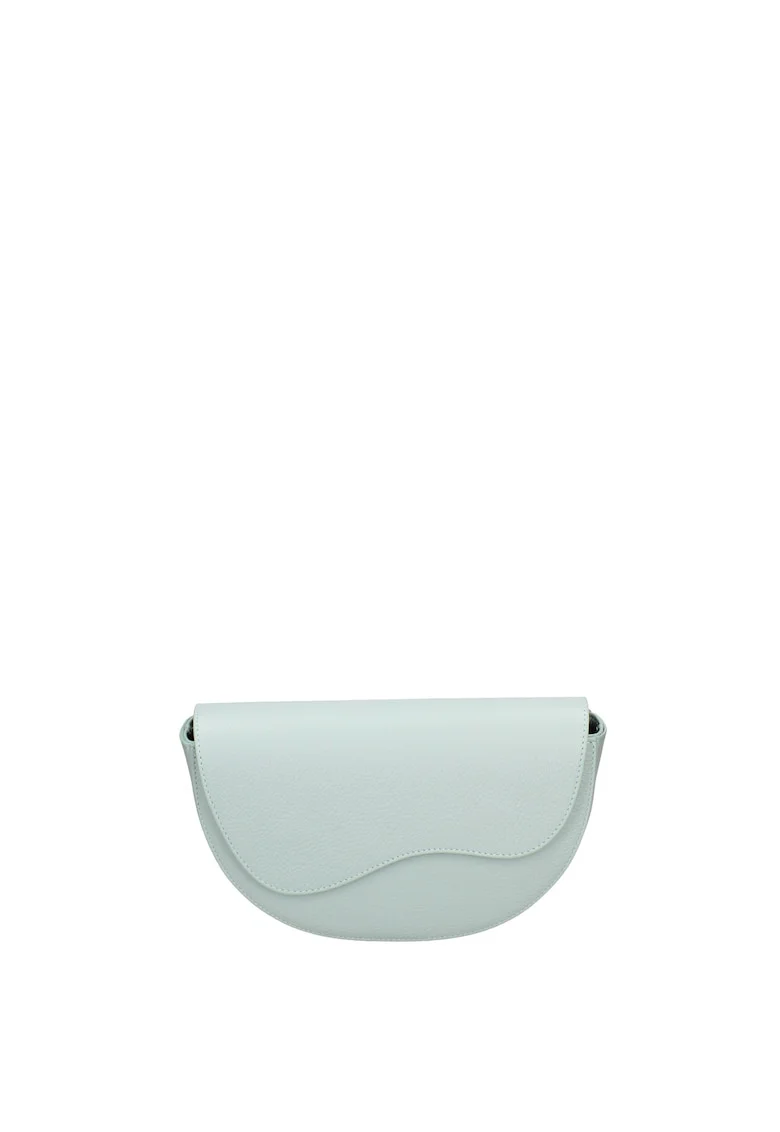 Geanta crossbody din piele cu clapa si bareta detasabila, Albastru deschis