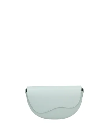 Geanta crossbody din piele cu clapa si bareta detasabila, Albastru deschis