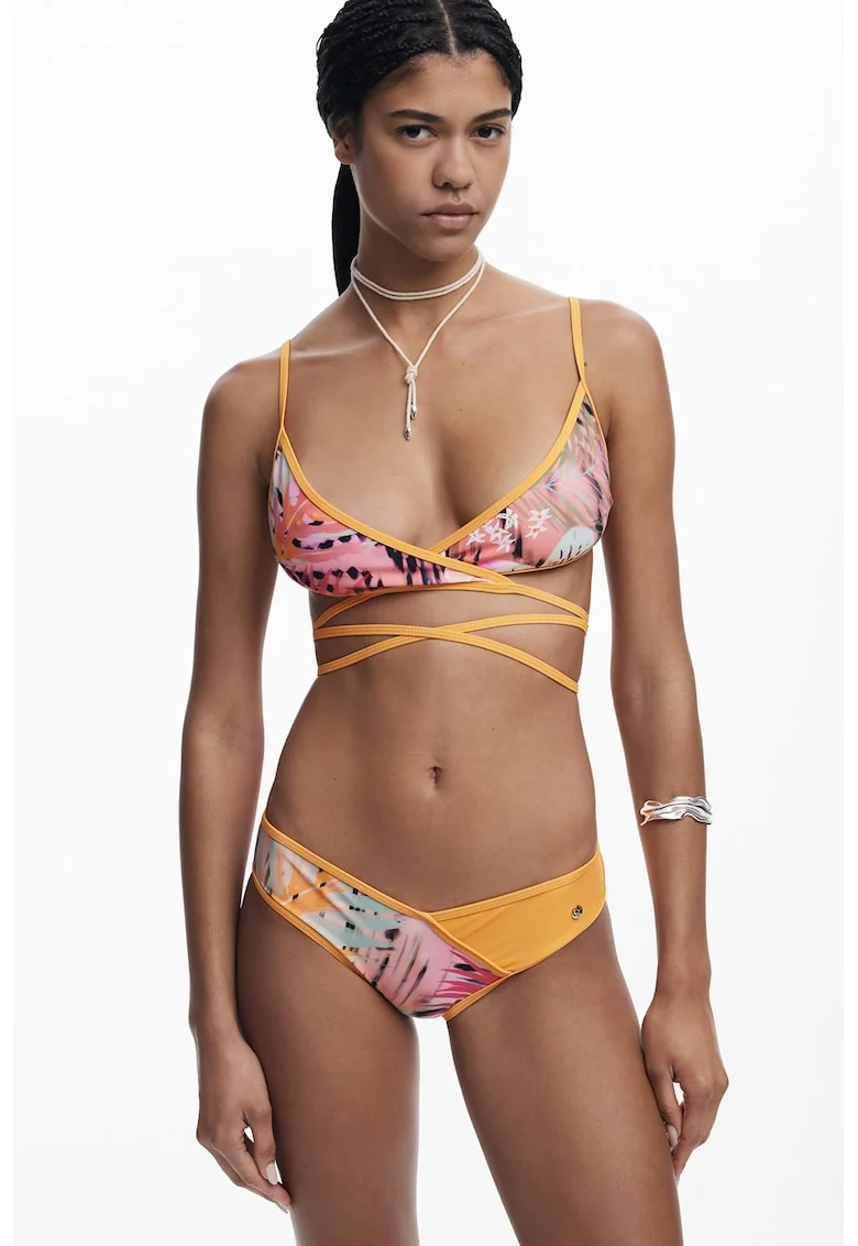 Sutien cu cupe triunghiulare, Negru/Portocaliu/Roz pastel