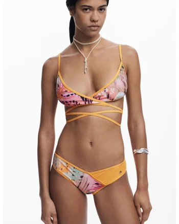 Sutien cu cupe triunghiulare, Negru/Portocaliu/Roz pastel