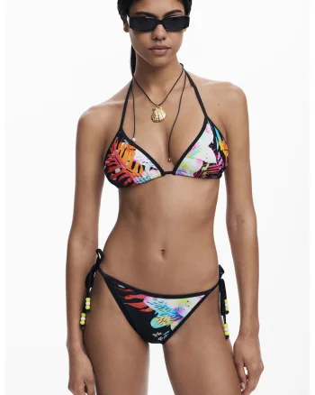 Sutien de baie cu decolteu halter si imprimeu, Multicolor