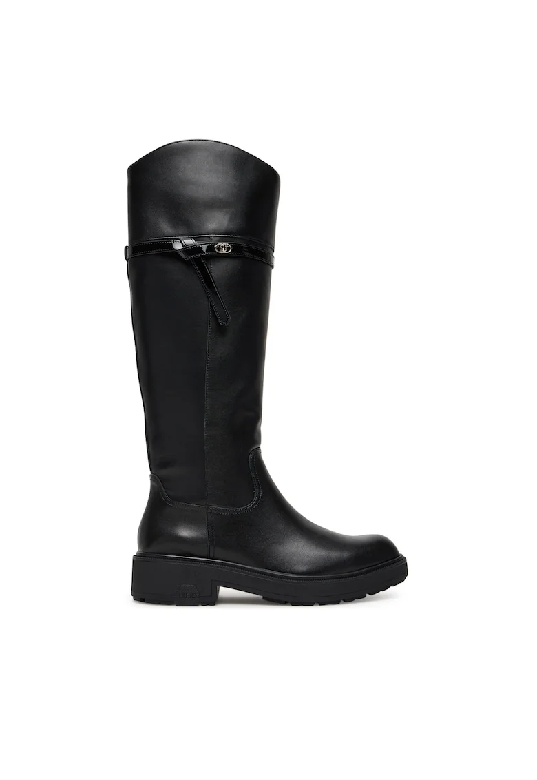 Cizme dama,  piele naturala, negru, slip-on, fermoar,