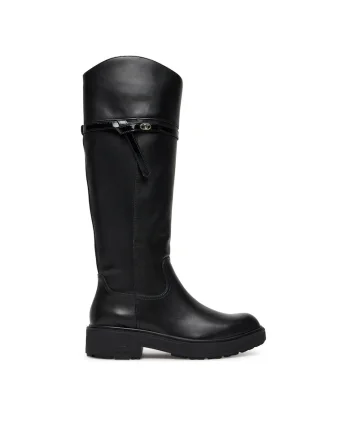 Cizme dama,  piele naturala, negru, slip-on, fermoar,