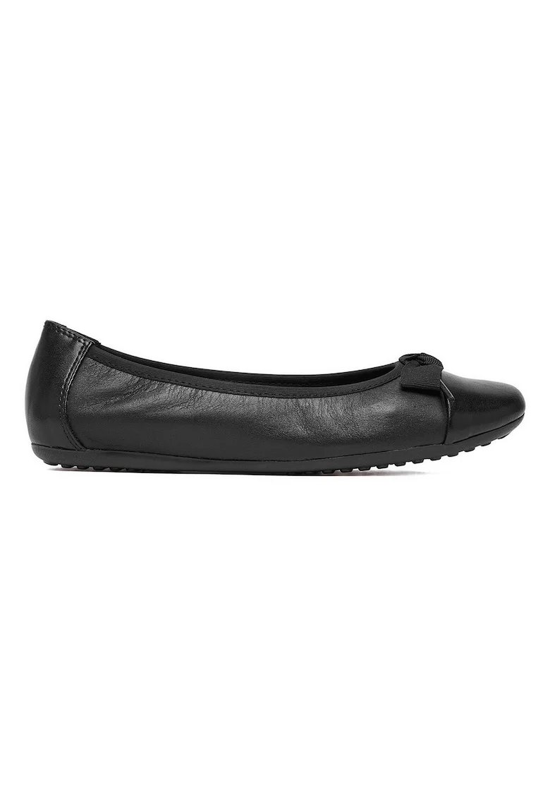Balerini dama,  piele naturala, negru, slip-on, fundita