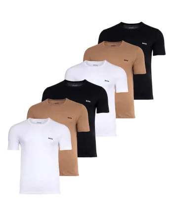 Set de tricouri cu decolteu rotund - 6 piese, Alb/Negru/Maro deschis