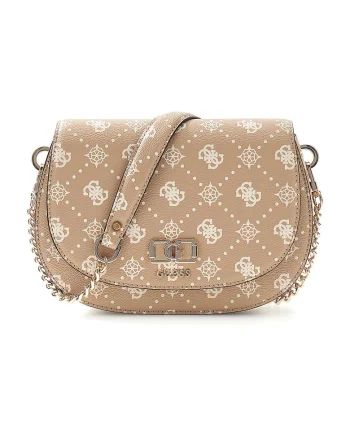 Geanta crossbody din piele ecologica cu model logo Emelie, Bej
