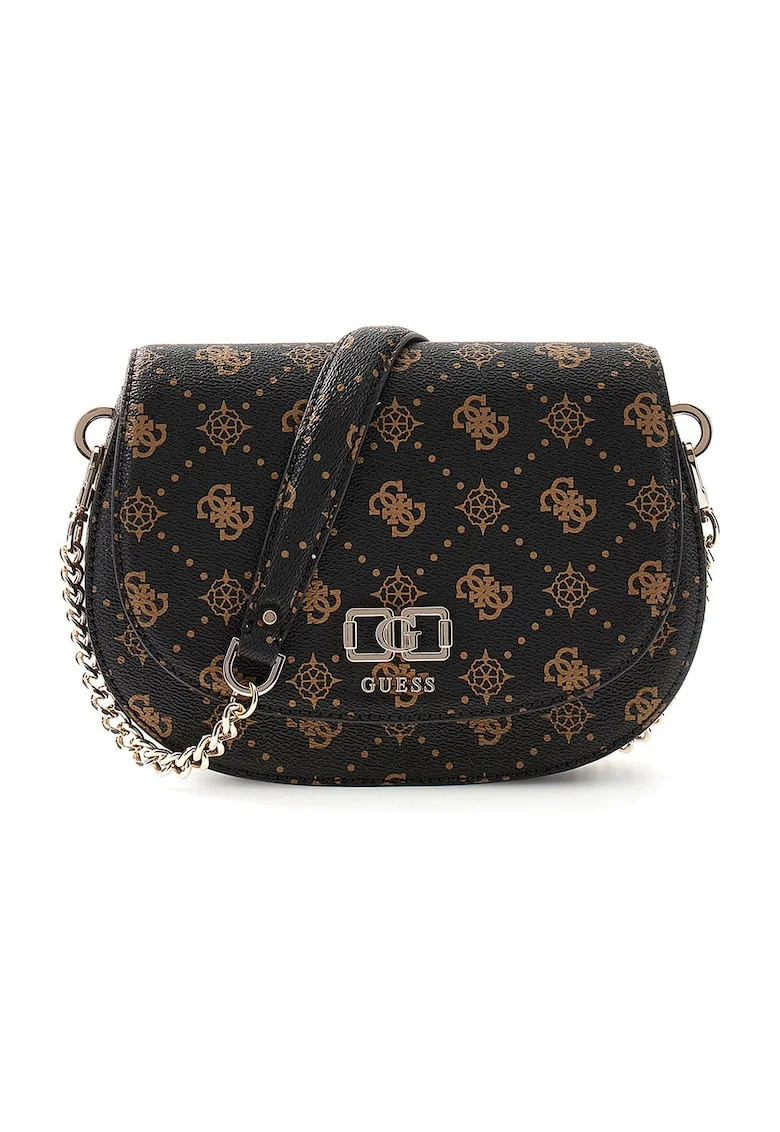Geanta crossbody din piele ecologica cu model logo Emelie, Negru/Bej