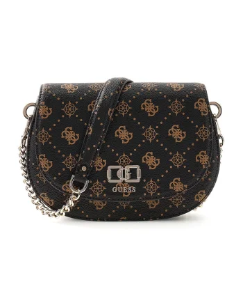 Geanta crossbody din piele ecologica cu model logo Emelie, Negru/Bej