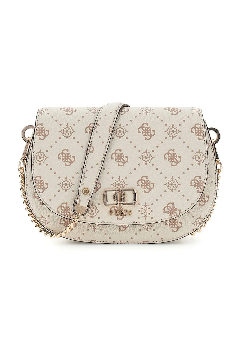Geanta crossbody din piele ecologica cu model logo Emelie, Alb murdar