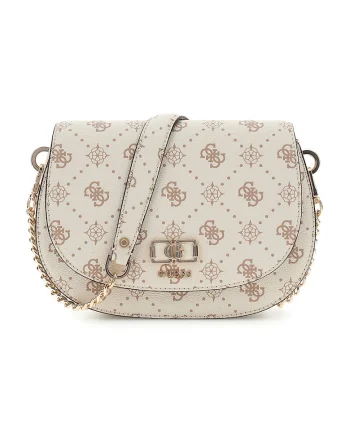 Geanta crossbody din piele ecologica cu model logo Emelie, Alb murdar