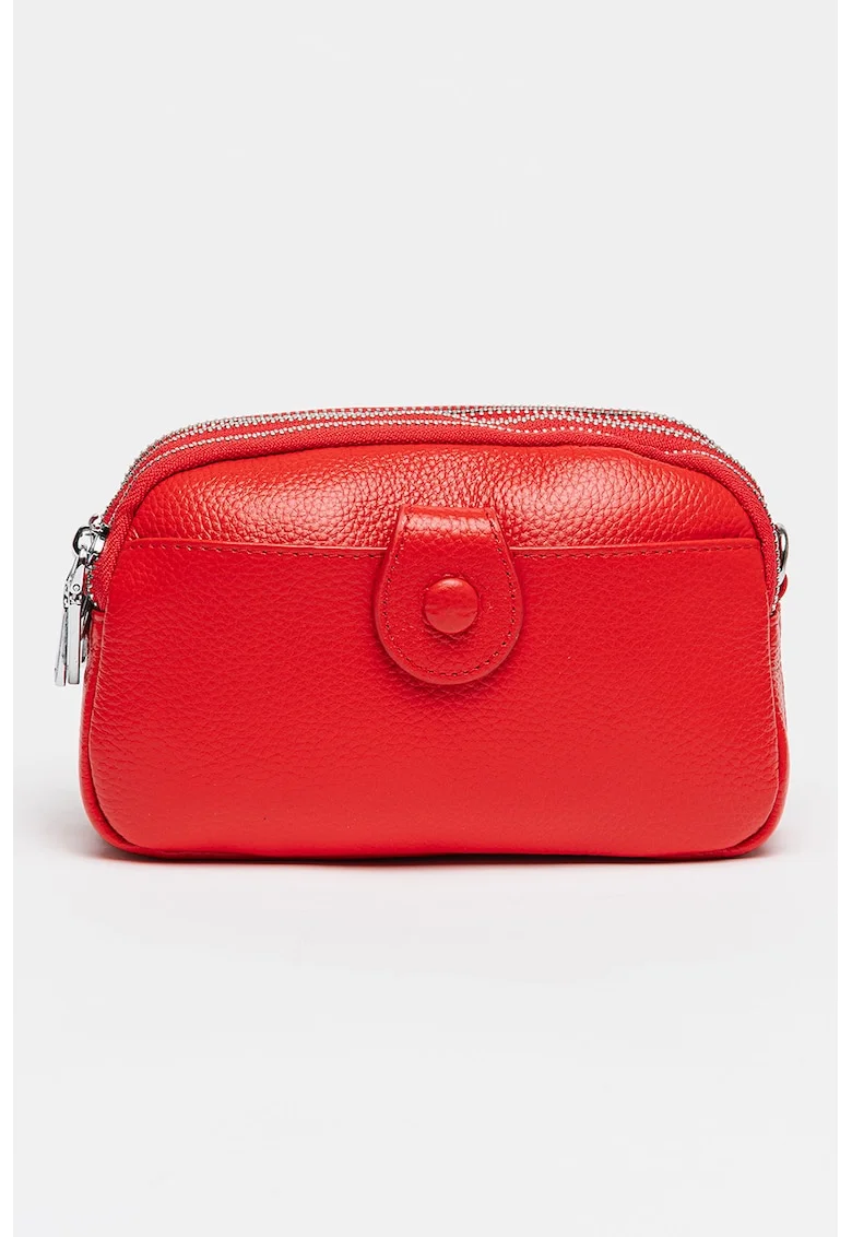 Geanta crossbody de piele, Rosu vermillion