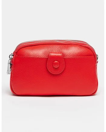 Geanta crossbody de piele, Rosu vermillion