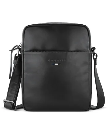 Geanta Barbati  Romeo Crossbody din Piele Naturala Neagra, 494138, 16 x 21 x 5 cm