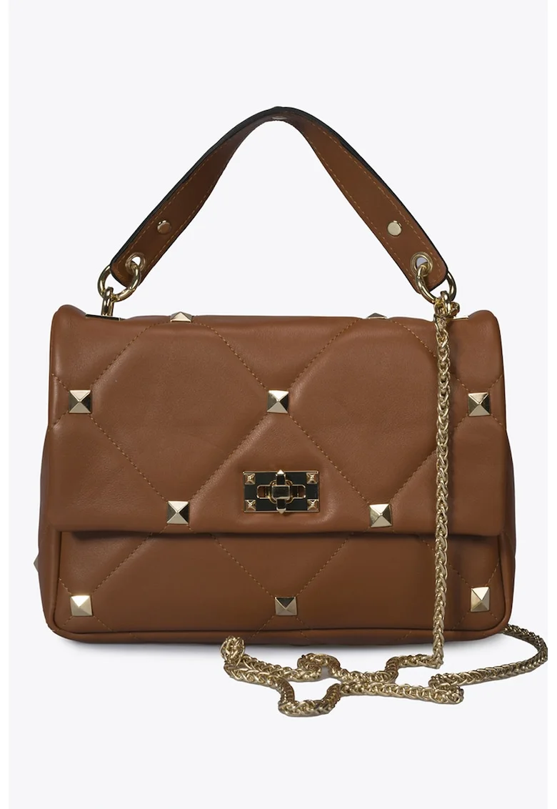Geanta crossbody, de piele cu tinte, Maro cognac, 18 x 26 x 8 cm