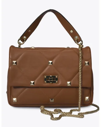 Geanta crossbody, de piele cu tinte, Maro cognac, 18 x 26 x 8 cm