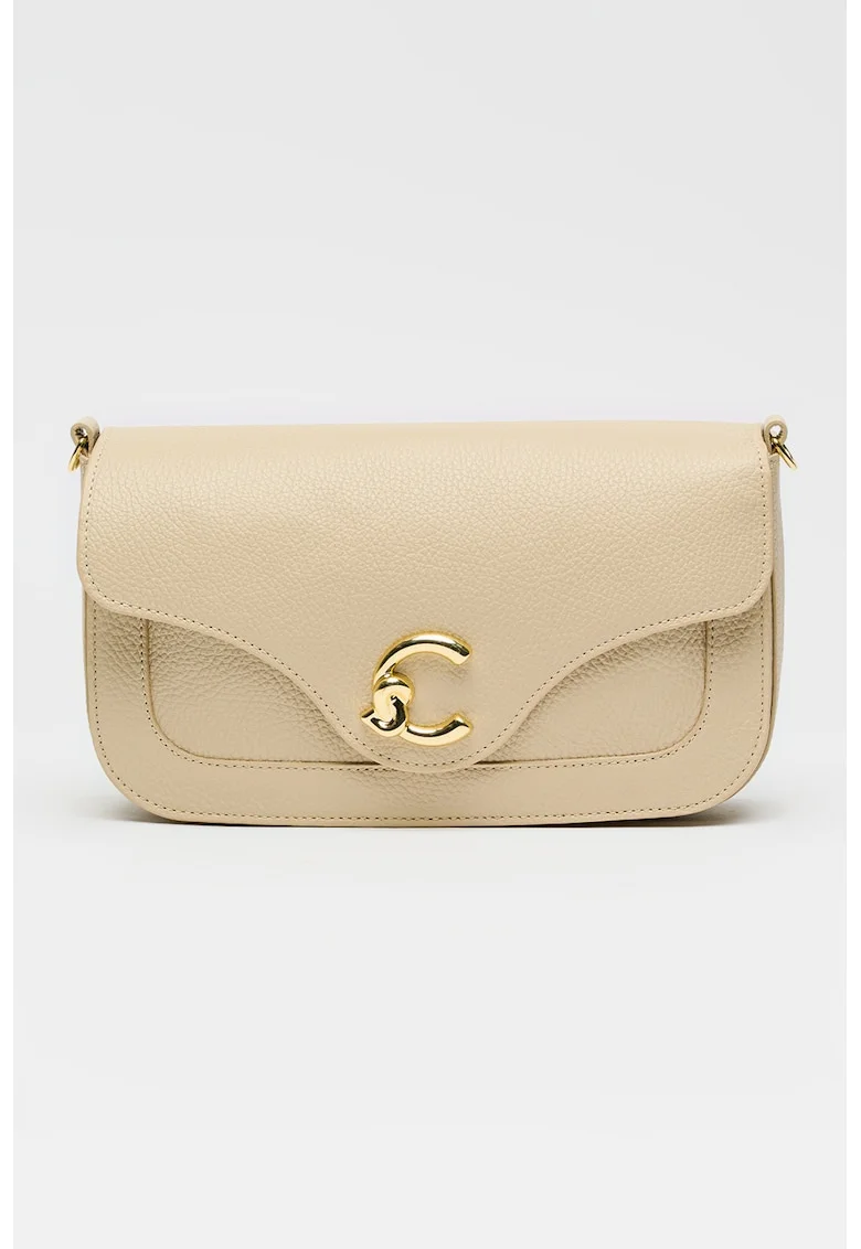 Geanta crossbody de piele cu model colorblock C-Me, Maro nisip