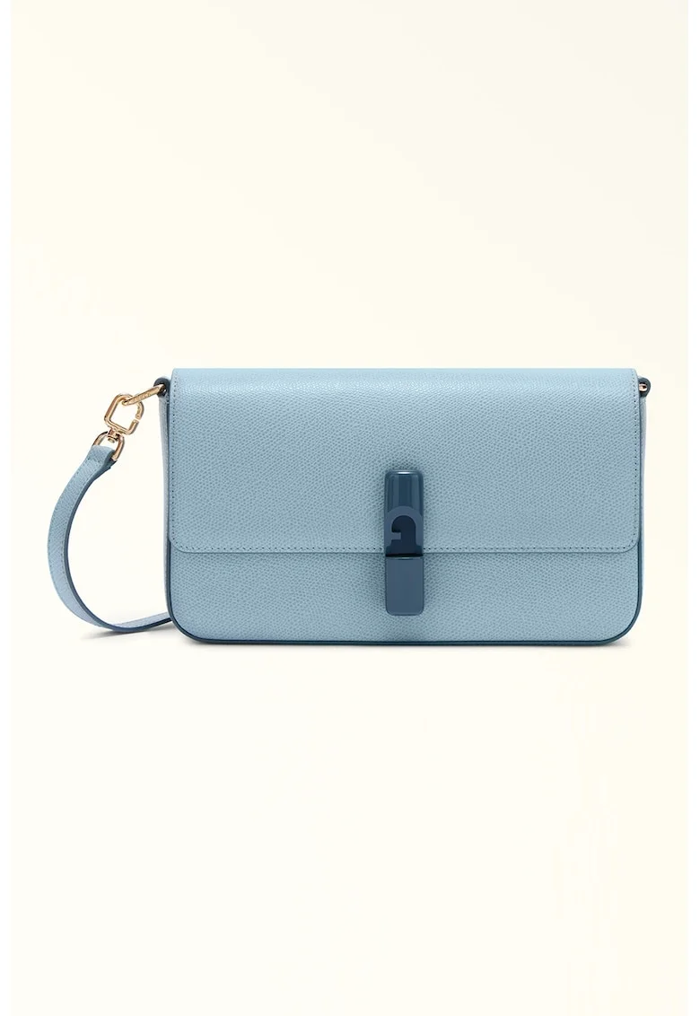Geanta crossbody din piele cu clapa Iride, Albastru lavanda