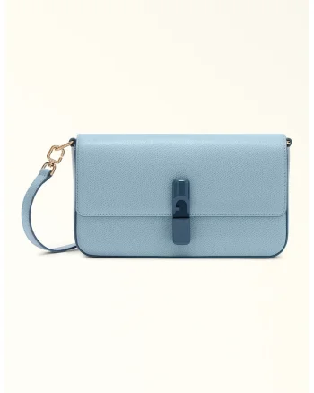 Geanta crossbody din piele cu clapa Iride, Albastru lavanda