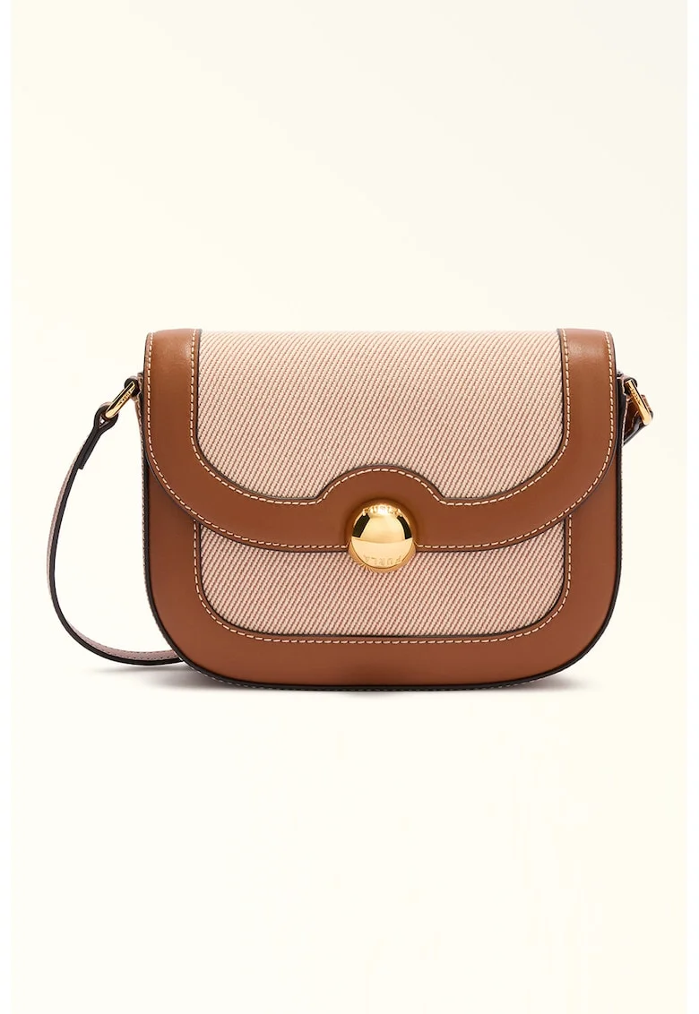 Geanta crossbody cu garnituri din piele Moonlight, Maro scortisoara/Roz somon
