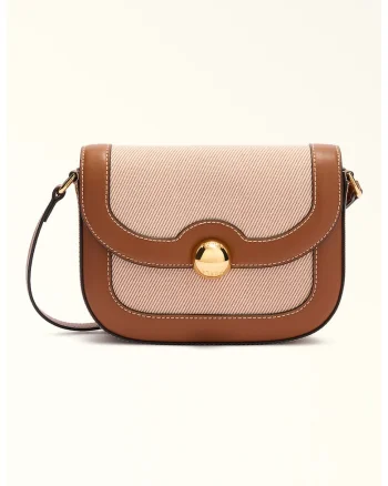 Geanta crossbody cu garnituri din piele Moonlight, Maro scortisoara/Roz somon