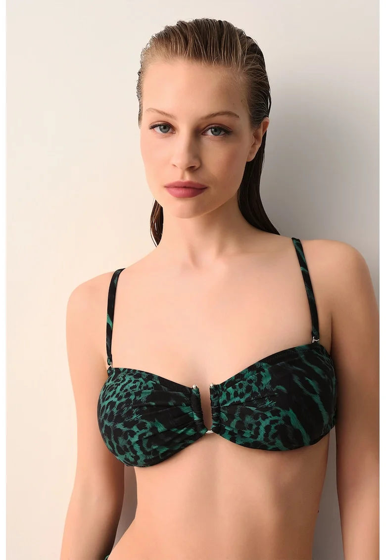Sutien de baie cu animal print, Verde/Negru