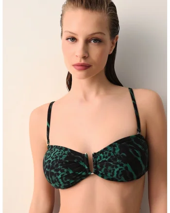 Sutien de baie cu animal print, Verde/Negru