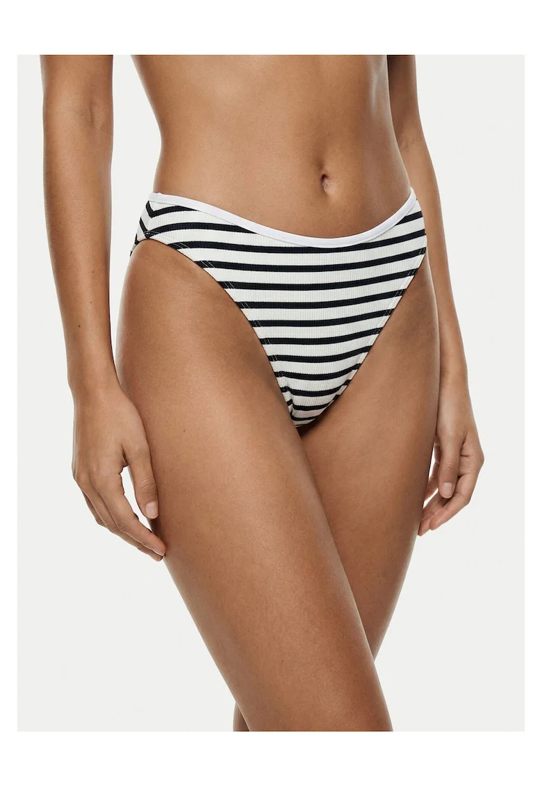 Costum de baie dama,  slip bikini, dungi, bleumarin, poliamida