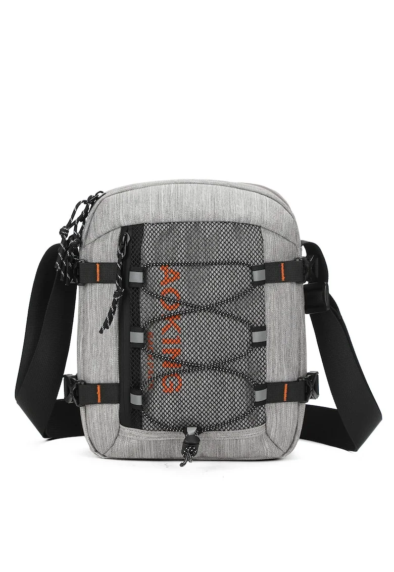 Geanta crossbody unisex cu buzunar din plasa, Gri
