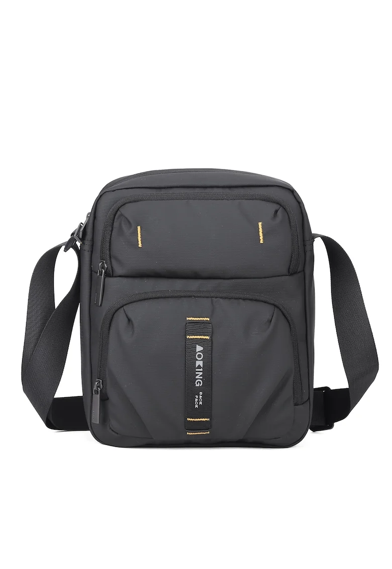 Geanta crossbody unisex cu buzunare cu fermoar, Negru