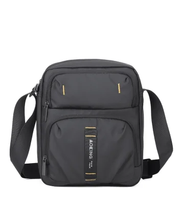 Geanta crossbody unisex cu buzunare cu fermoar, Negru