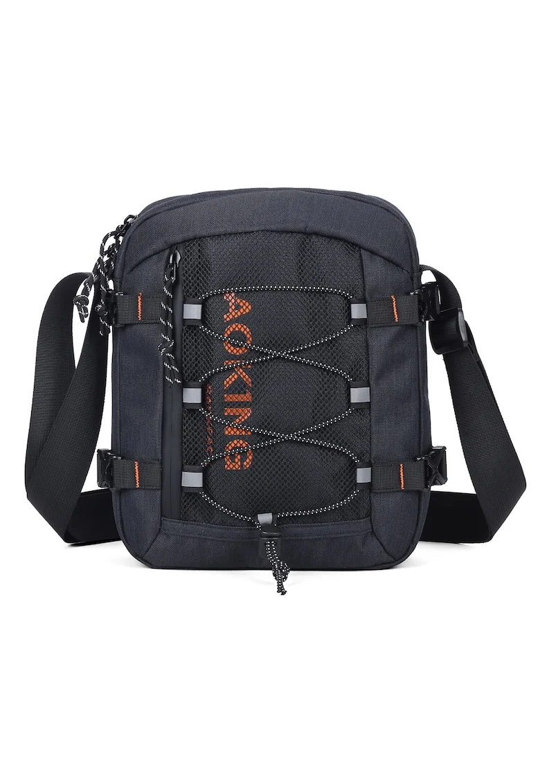 Geanta crossbody unisex cu buzunar din plasa, Negru