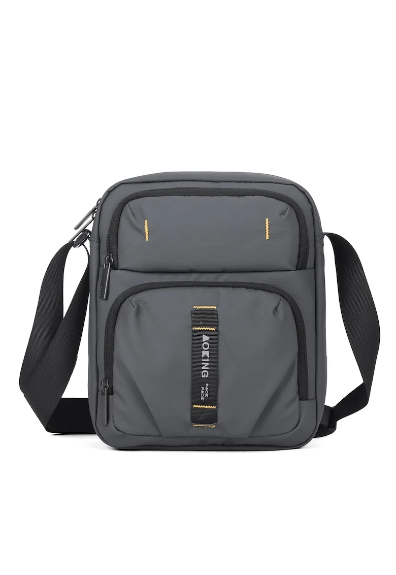 Geanta crossbody unisex cu buzunare cu fermoar, Gri