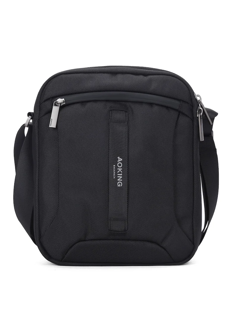 Geanta crossbody unisex cu buzunare cu fermoar, Negru