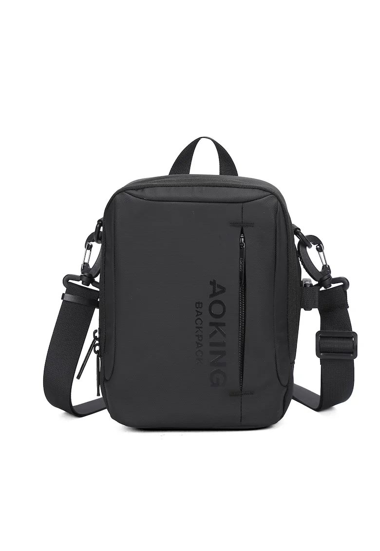Geanta crossbody unisex cu logo, Negru
