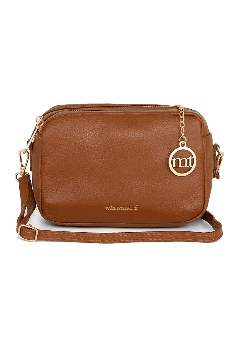 Geanta crossbody de piele cu 2 compartimente, Maro