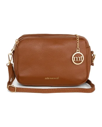 Geanta crossbody de piele cu 2 compartimente, Maro
