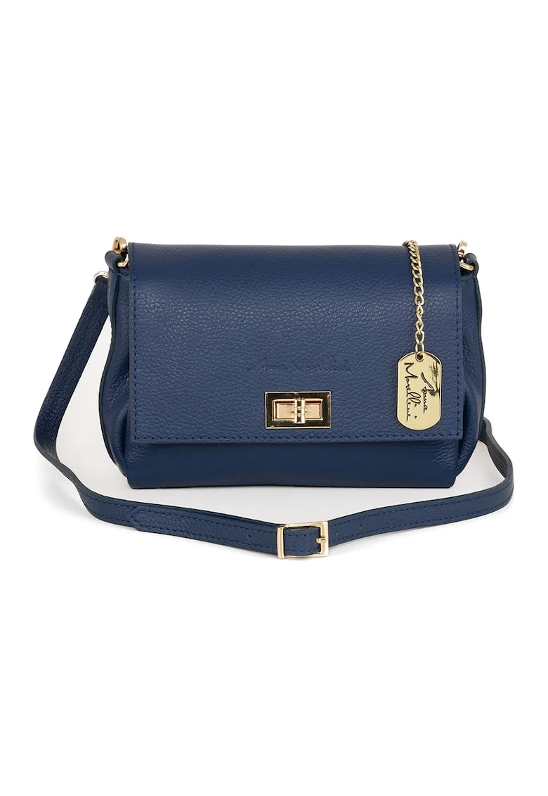 Geanta crossbody din piele cu accesoriu logo, Albastru