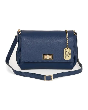 Geanta crossbody din piele cu accesoriu logo, Albastru