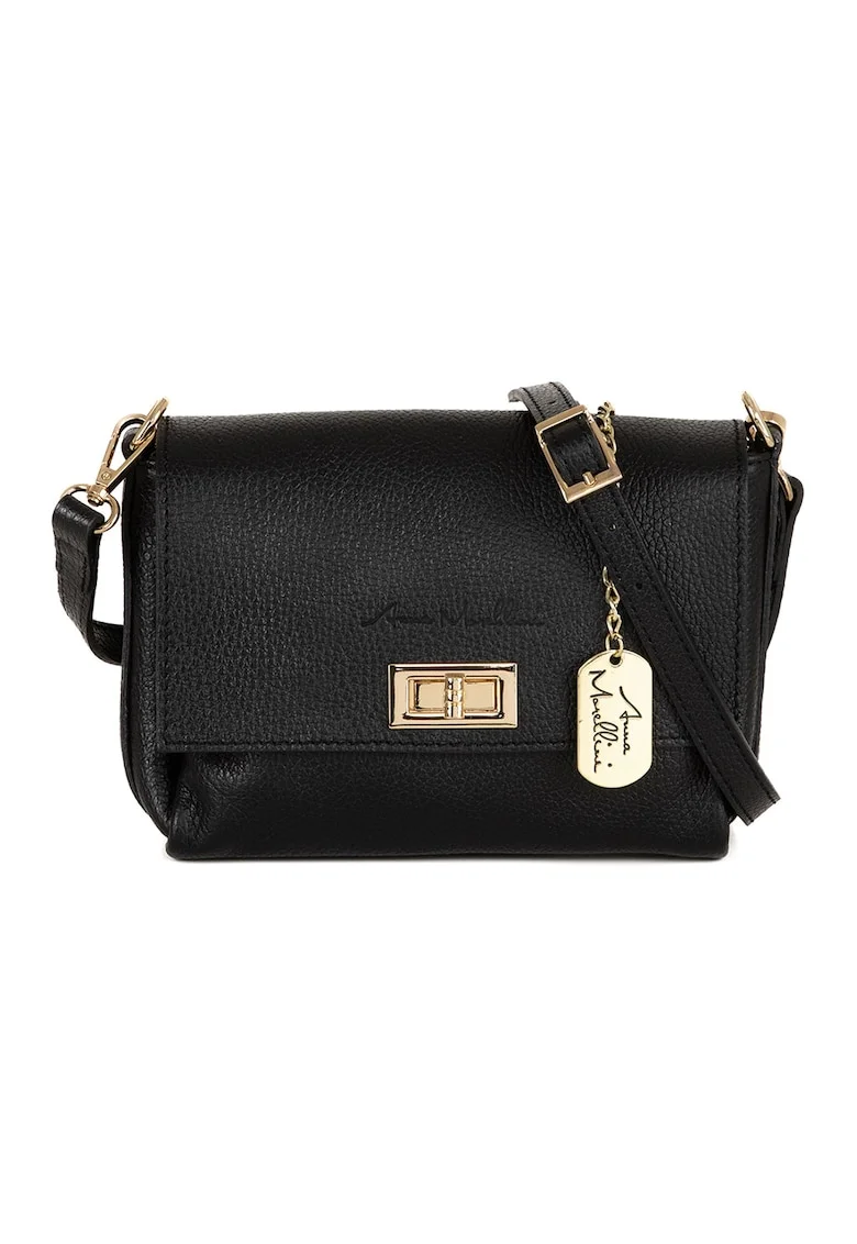 Geanta crossbody din piele cu accesoriu logo, Negru