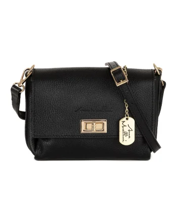 Geanta crossbody din piele cu accesoriu logo, Negru