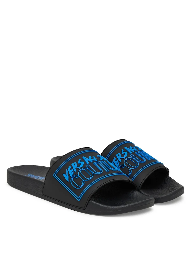 Slapi barbati,  sintetic, negru, slip-on